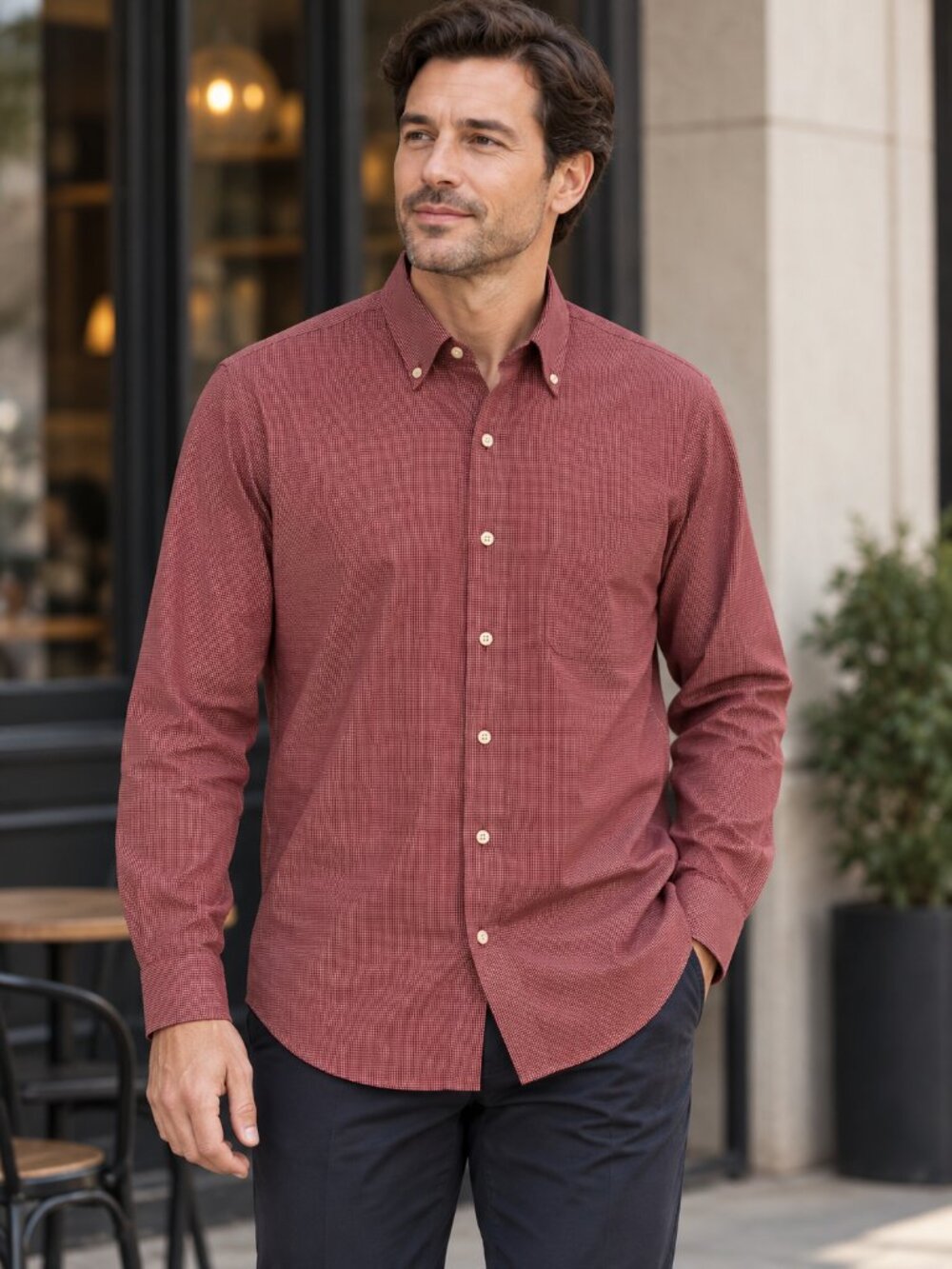 Austin Reed Men's Red Micro Check Button Down Long Sleeve Shirt Size Neck 18